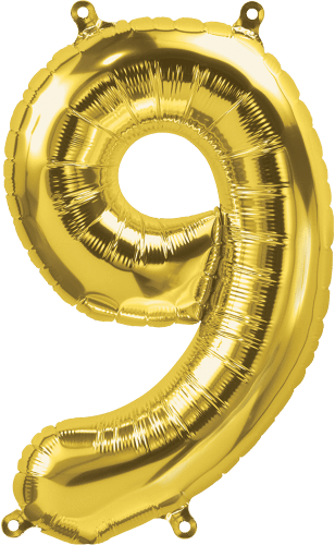 Gold Number 9 (Nine) 16" Balloon