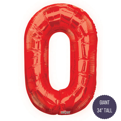 Northstar Mylar & Foil Red / 0 Red 34" Giant Balloon Letters and Numbers