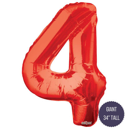 Northstar Mylar & Foil Red / 4 Red 34" Giant Balloon Letters and Numbers