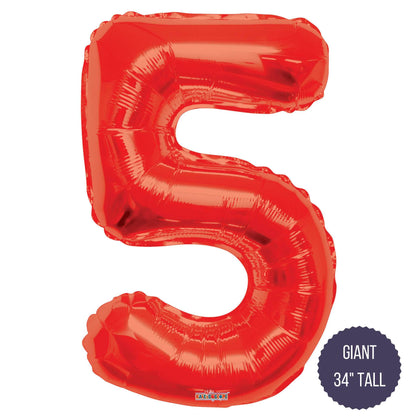 Northstar Mylar & Foil Red / 5 Red 34" Giant Balloon Letters and Numbers