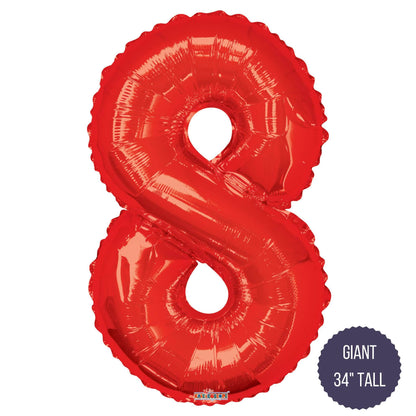 Northstar Mylar & Foil Red / 8 Red 34" Giant Balloon Letters and Numbers