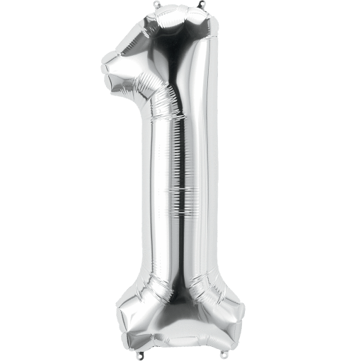 Northstar Mylar & Foil Silver Number 1 (One) 34" Balloon