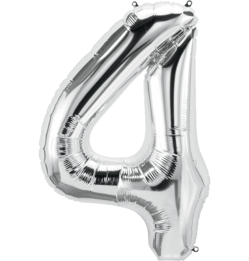 Silver Number 4 (Four) 34" Balloon