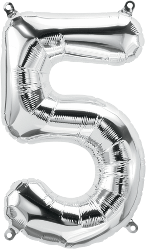 Northstar Mylar & Foil Silver Number 5 (Five) 16" Balloon