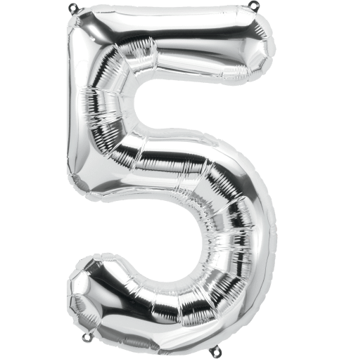 Northstar Mylar & Foil Silver Number 5 (Five) 34" Balloon