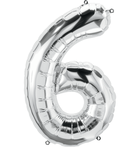 Silver Number 6 (Six) 34" Balloon