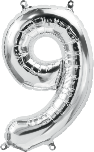 Northstar Mylar & Foil Silver Number 9 (Nine) 16" Balloon