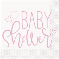 6.5" Luncheon Napkins - Pink Hearts Baby Shower (16ct) - Unique