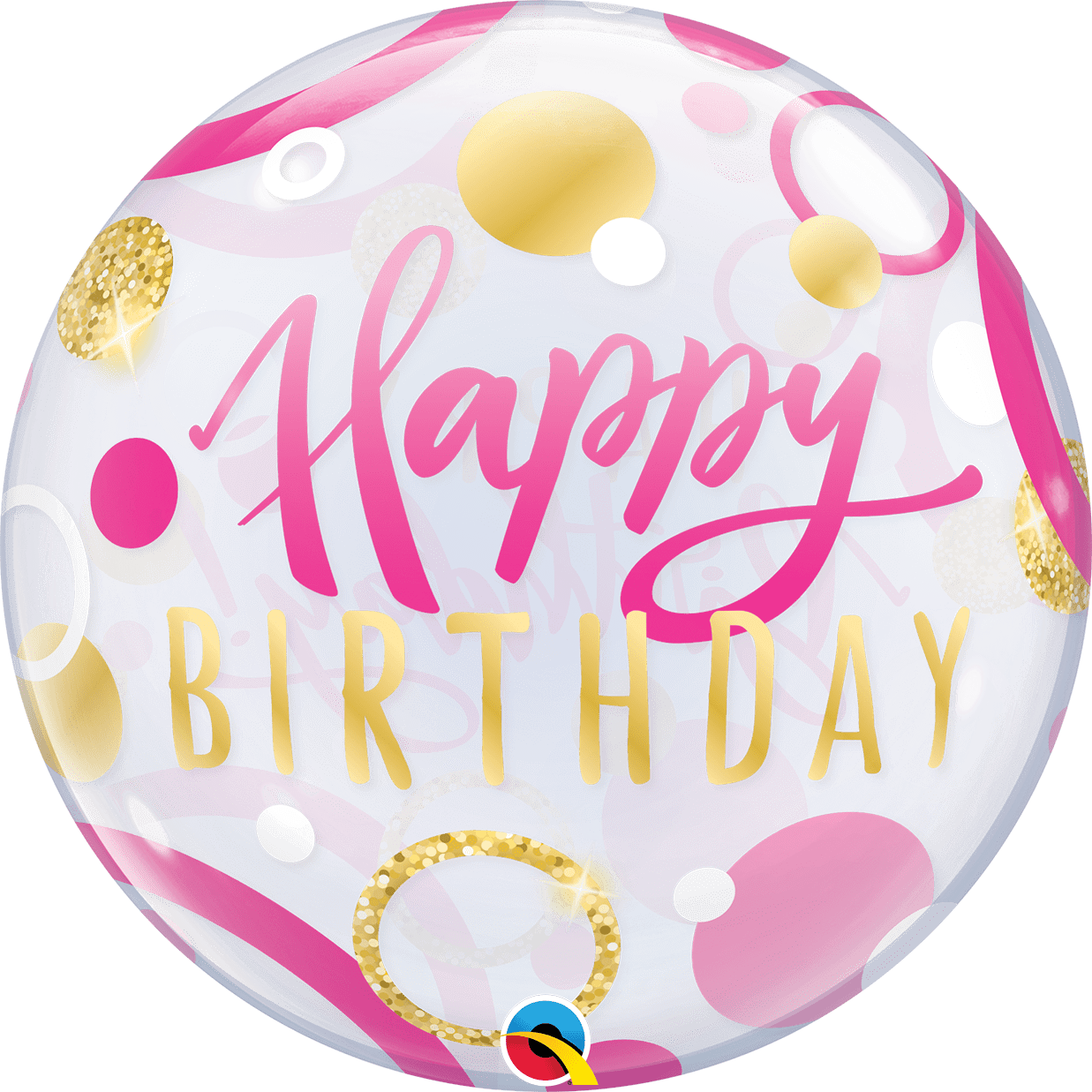 Qualatex Birthday Pink & Gold Dots 22″ Bubble Balloon