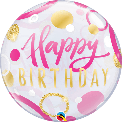 Qualatex Birthday Pink & Gold Dots 22″ Bubble Balloon