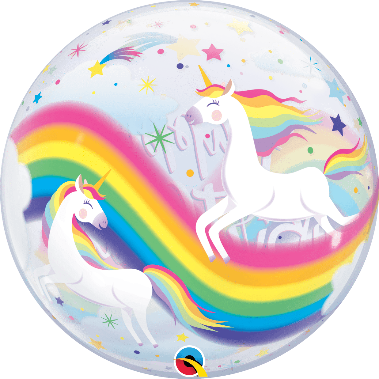 Qualatex Birthday Rainbow Unicorns 22″ Bubble Balloon