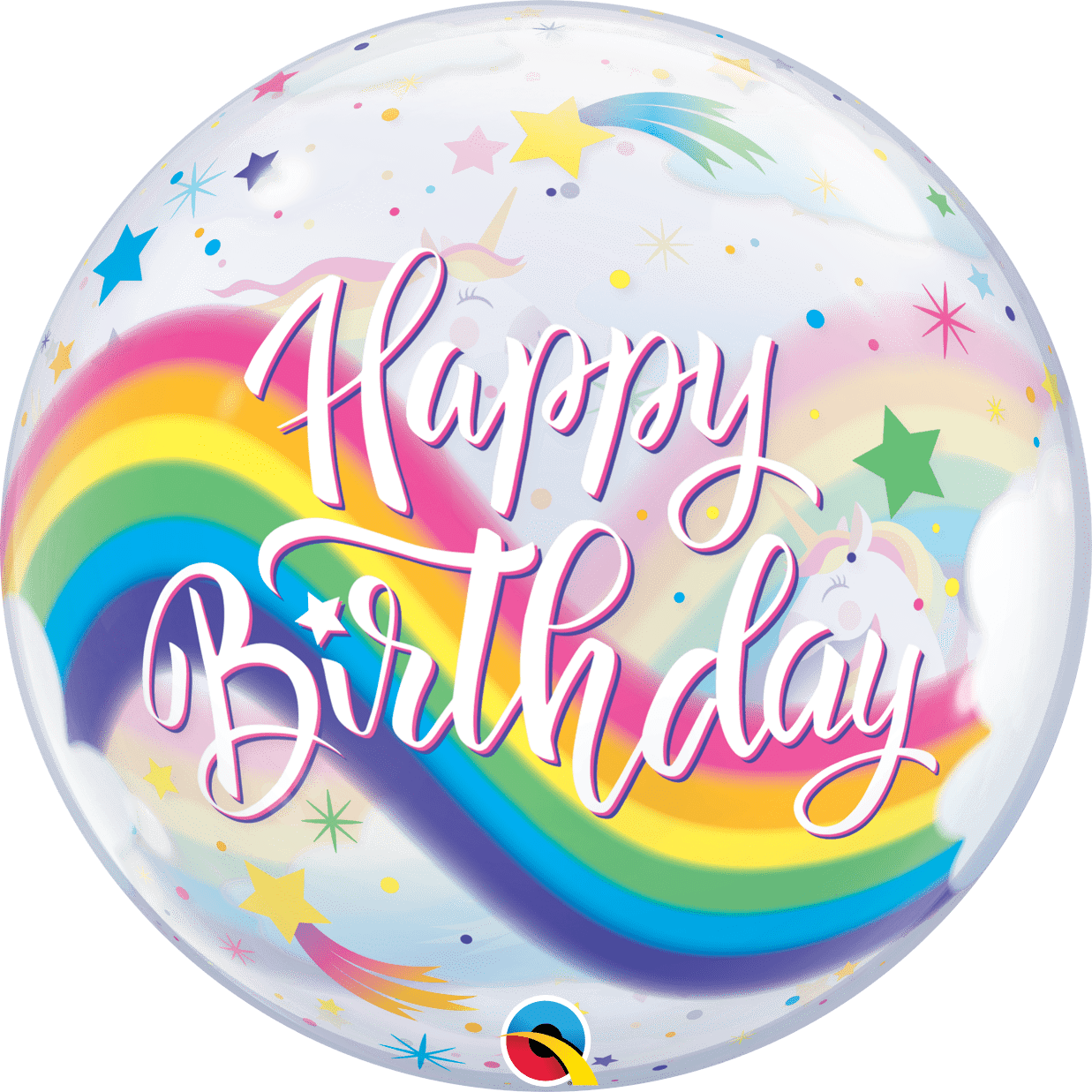 Qualatex Birthday Rainbow Unicorns 22″ Bubble Balloon