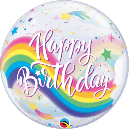 Qualatex Birthday Rainbow Unicorns 22″ Bubble Balloon