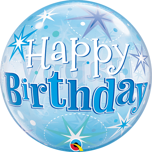 Qualatex Happy Birthday Blue Starburst Sparkle 22″ Bubble Balloon