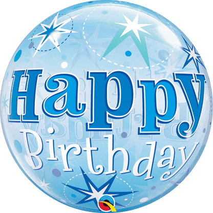 Qualatex Happy Birthday Blue Starburst Sparkle 22″ Bubble Balloon
