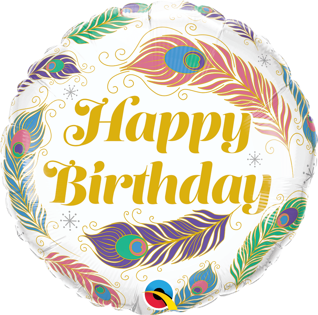 Qualatex Happy Birthday Peacock Feathers 18″ Balloon