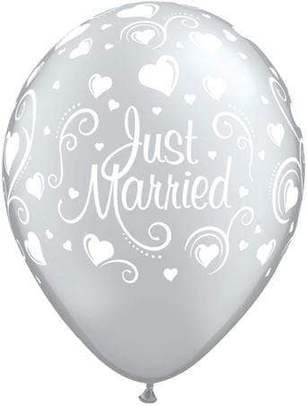 Just Married Hearts Silver 11″ Latex Balloons (50)