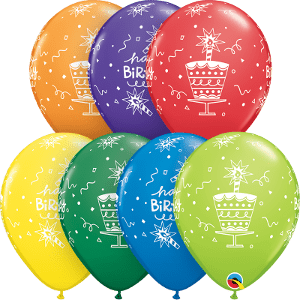 Qualatex Latex 11" Happy Birthday Cake & Candle Latex Balloons (50 count)