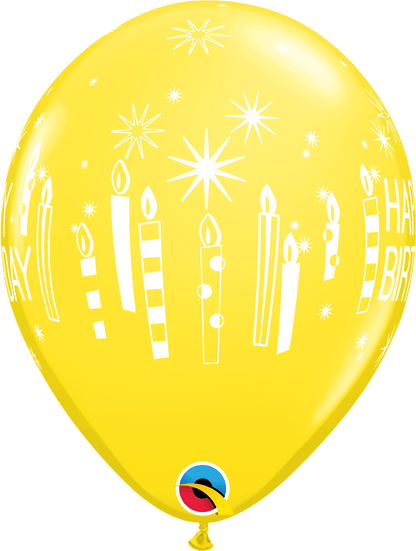 Qualatex Latex 11" Round Birthday Candles & Starbursts Latex Balloons (50 pack)