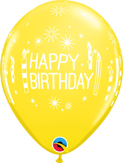 Qualatex Latex 11" Round Birthday Candles & Starbursts Latex Balloons (50 pack)