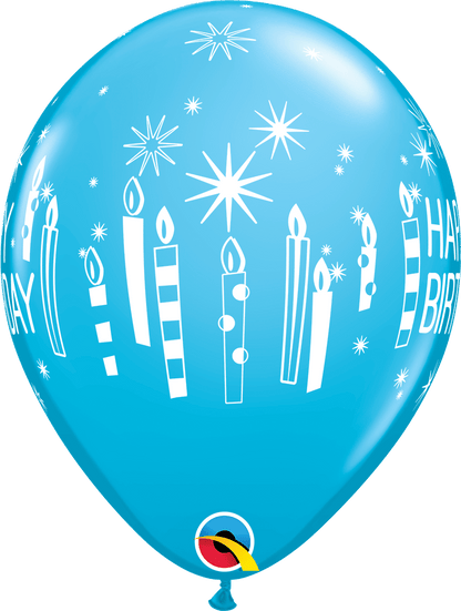 Qualatex Latex 11" Round Birthday Candles & Starbursts Latex Balloons (50 pack)