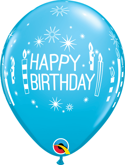 Qualatex Latex 11" Round Birthday Candles & Starbursts Latex Balloons (50 pack)