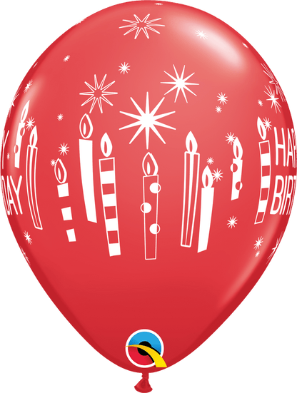 Qualatex Latex 11" Round Birthday Candles & Starbursts Latex Balloons (50 pack)