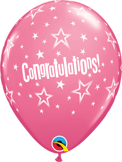 Qualatex Latex 11" Round Congratulations Star Patterns (50 pack)