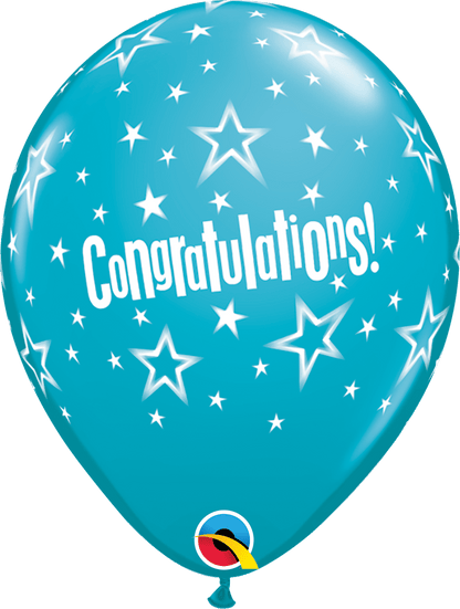 Qualatex Latex 11" Round Congratulations Star Patterns (50 pack)
