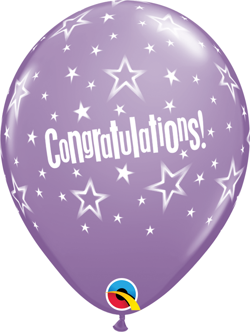 Qualatex Latex 11" Round Congratulations Star Patterns (50 pack)
