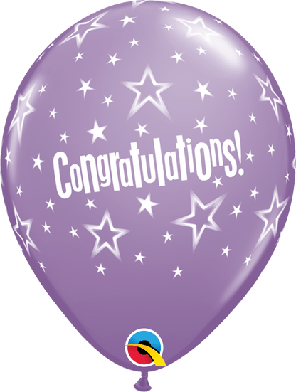 Qualatex Latex 11" Round Congratulations Star Patterns (50 pack)
