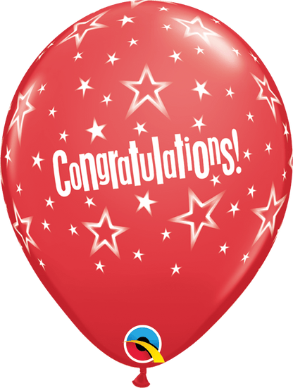 Qualatex Latex 11" Round Congratulations Star Patterns (50 pack)