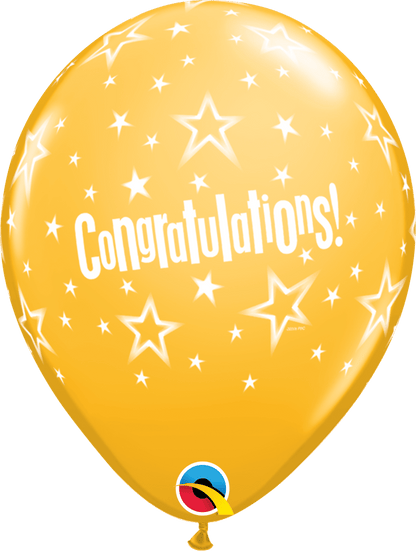 Qualatex Latex 11" Round Congratulations Star Patterns (50 pack)