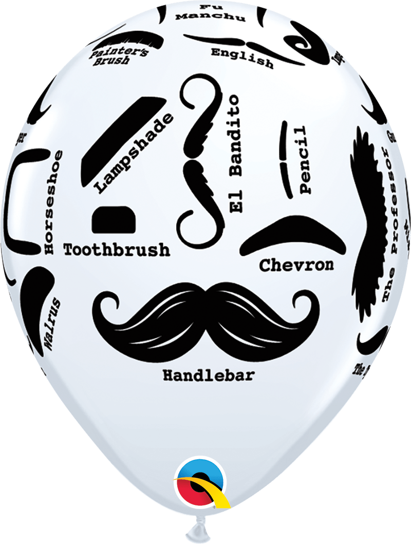 Qualatex Latex 11" Round Mustache Styles Balloons (50 pack)