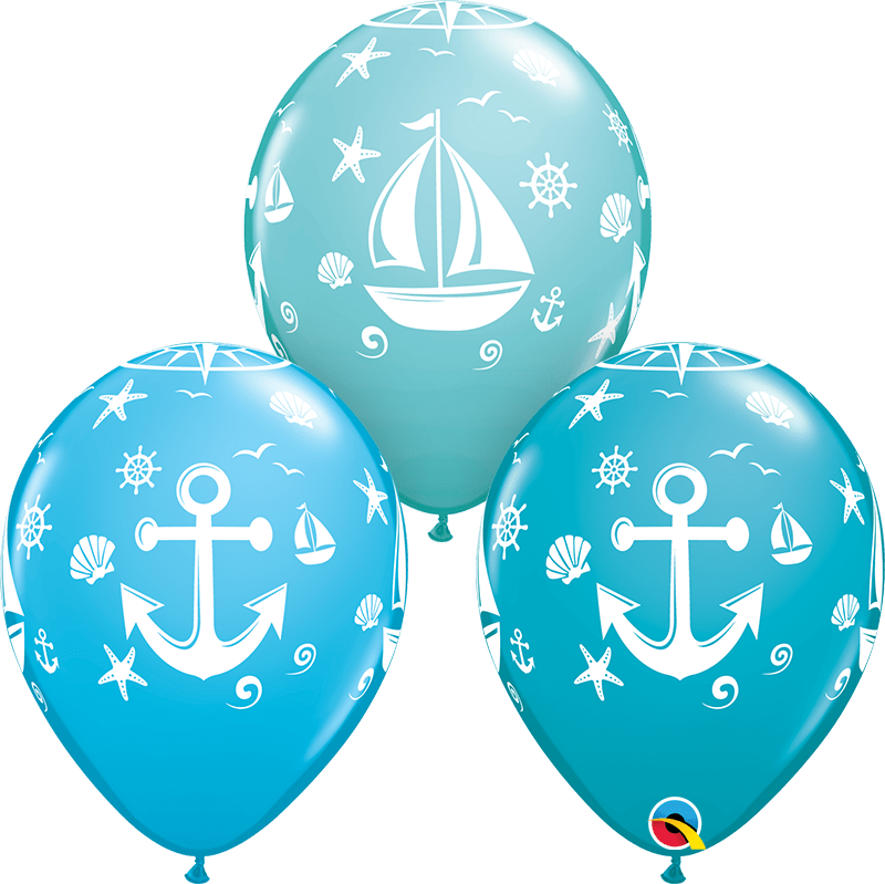 Qualatex Latex 11" Round Nautical Sailboat & Anchor Balloons (50 pack)