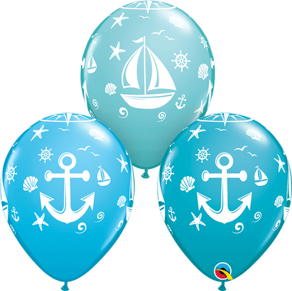 Qualatex Latex 11" Round Nautical Sailboat & Anchor Balloons (50 pack)