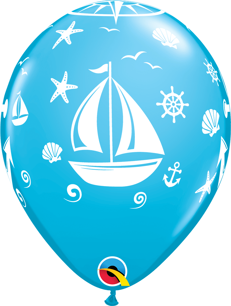 Qualatex Latex 11" Round Nautical Sailboat & Anchor Balloons (50 pack)