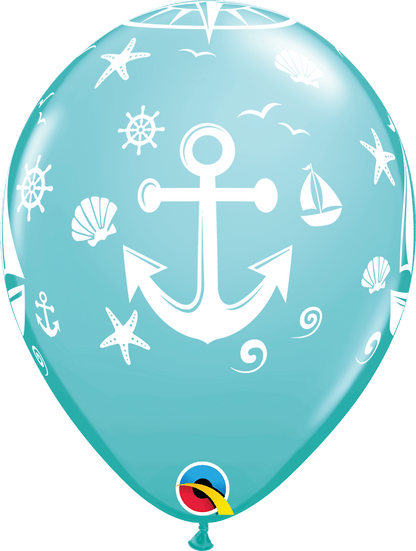 Qualatex Latex 11" Round Nautical Sailboat & Anchor Balloons (50 pack)