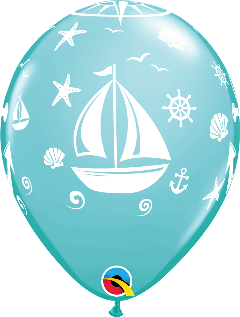 Qualatex Latex 11" Round Nautical Sailboat & Anchor Balloons (50 pack)
