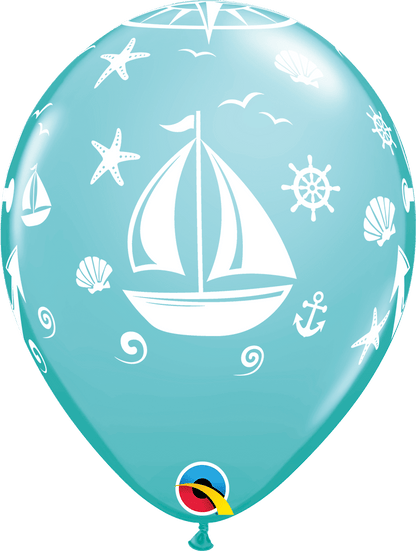 Qualatex Latex 11" Round Nautical Sailboat & Anchor Balloons (50 pack)