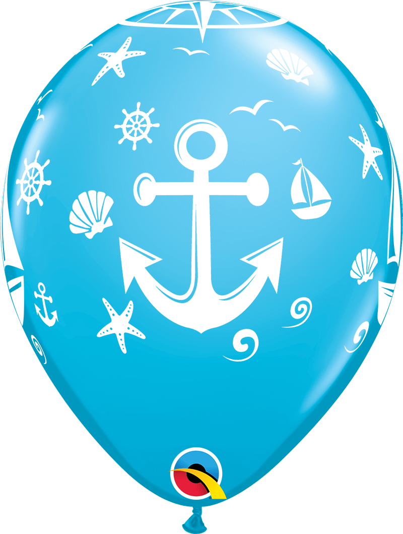 Qualatex Latex 11" Round Nautical Sailboat & Anchor Balloons (50 pack)