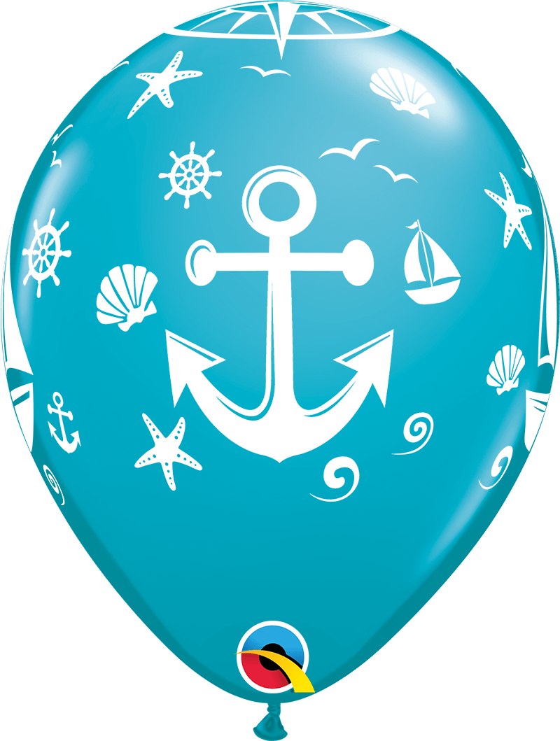 Qualatex Latex 11" Round Nautical Sailboat & Anchor Balloons (50 pack)