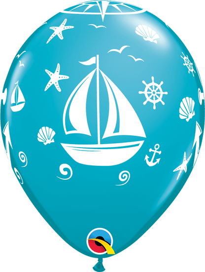 Qualatex Latex 11" Round Nautical Sailboat & Anchor Balloons (50 pack)