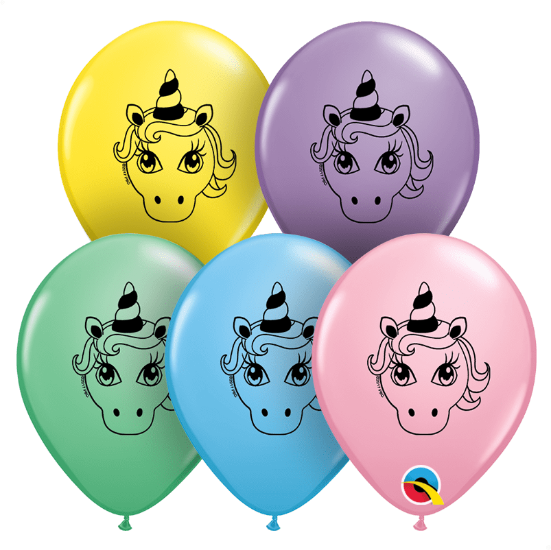 Qualatex Latex 5" Round Unicorn Head Balloons (100 pack)
