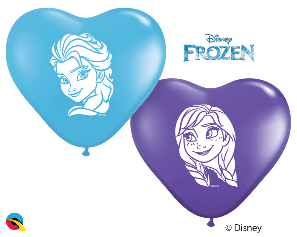 Qualatex Latex 6" Heart Anna & Elsa Faces Balloons (100 pack)