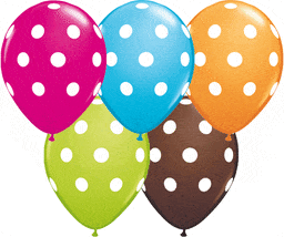 Qualatex Latex Assortment of Wild Berry, Lime Green, Orange, Robin's Egg Blue, Chocolate Brown Big Polka Dots 11″ Latex Balloons (50 count)