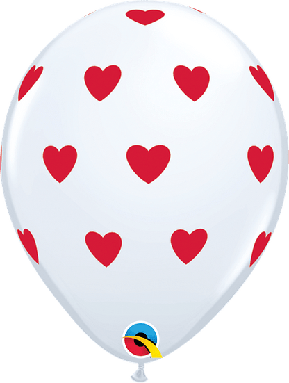 Qualatex Latex Big Hearts Red & White 11″ Latex Balloons (50 Count)