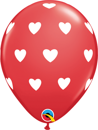 Qualatex Latex Big Hearts Red & White 11″ Latex Balloons (50 Count)