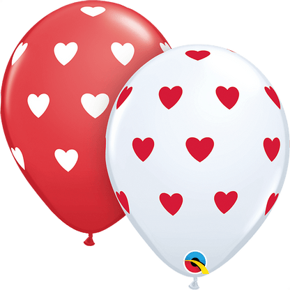 Qualatex Latex Big Hearts Red & White 11″ Latex Balloons (50 Count)