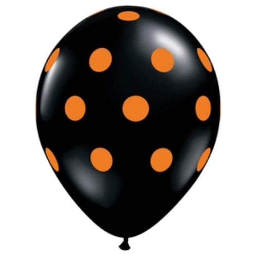 Qualatex Latex Big Orange Black Polka Dots 11″ Latex Balloons (50 count)